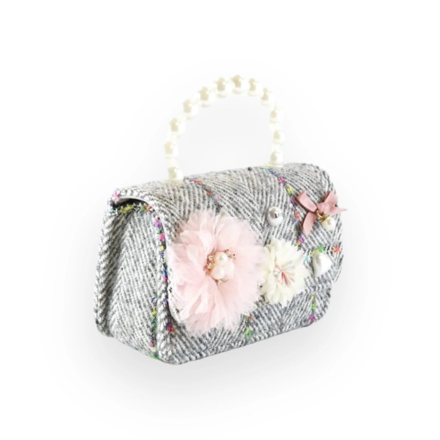 Floral Appliques Tweed Purse