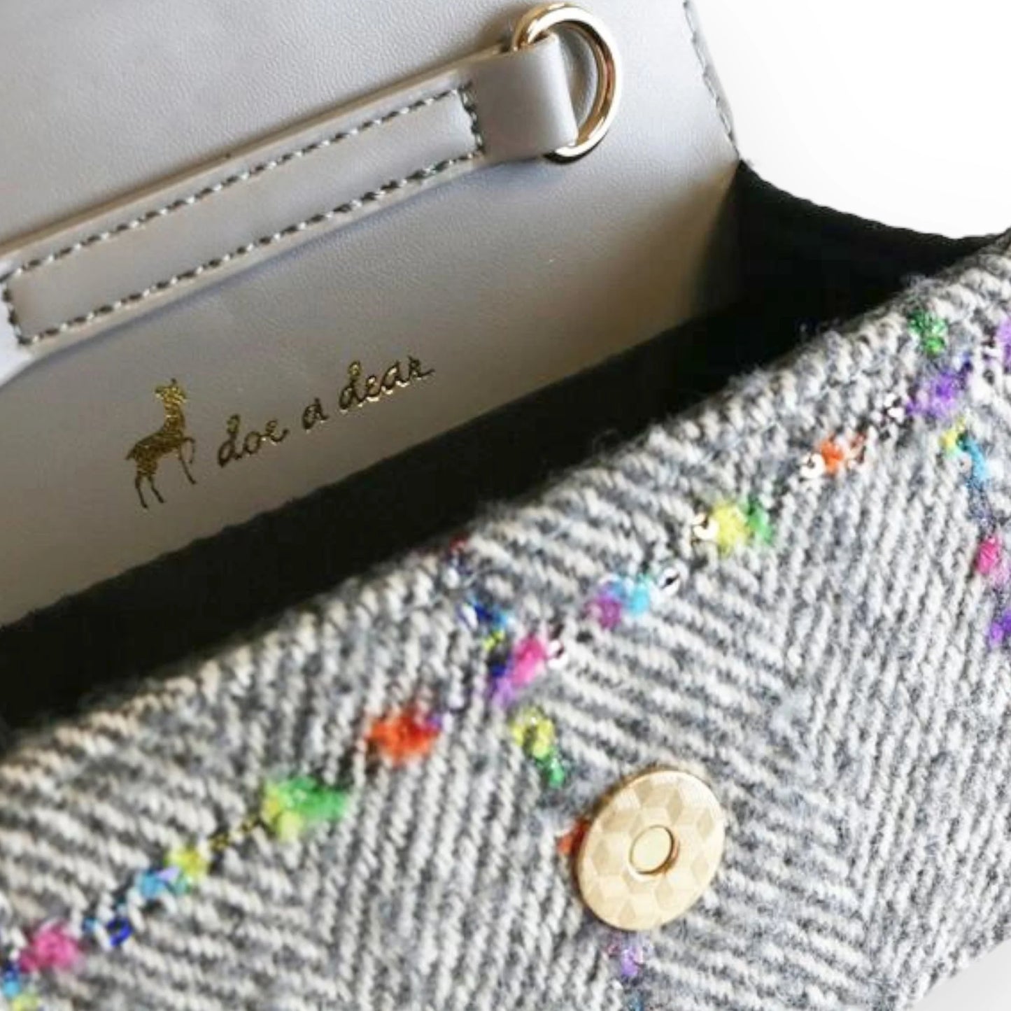 Floral Appliques Tweed Purse