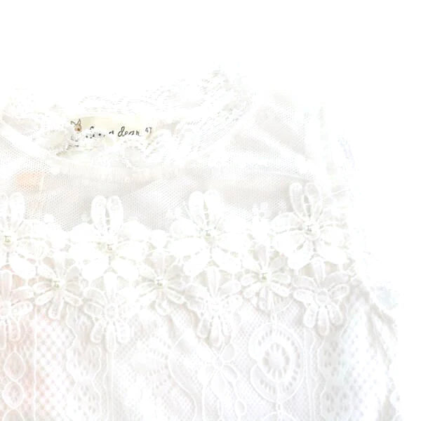 White Lace Tank w Flower and Pearl Detail on Chest