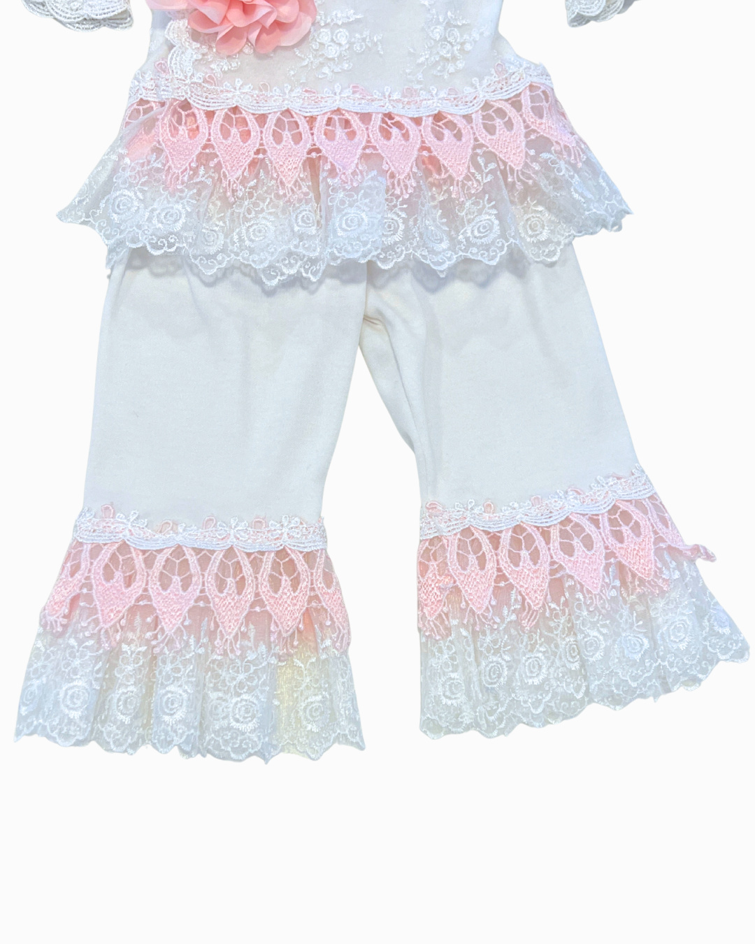 Aria 2pc White Lace w Pink Flower