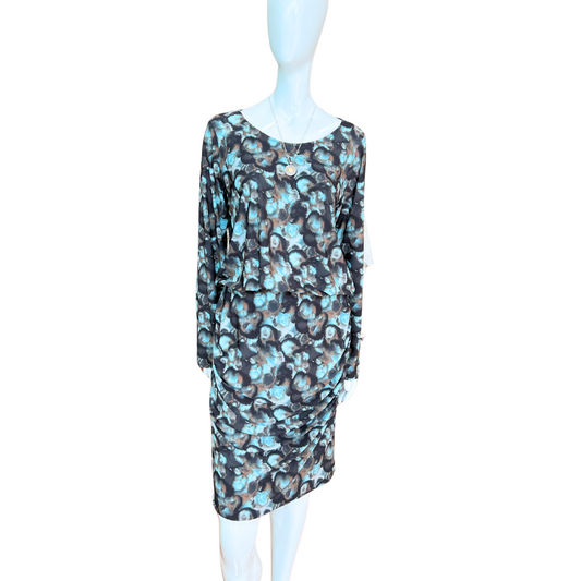 Teal Abstract Dress with Ruched Sides