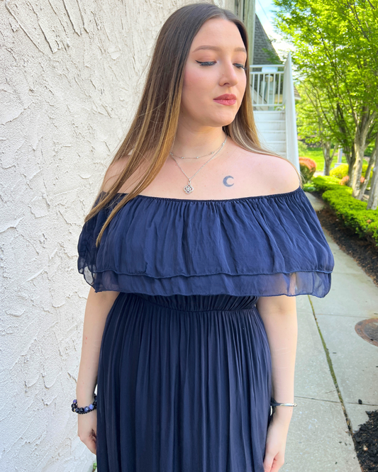 Navy Peasant Maxi Lined Dress