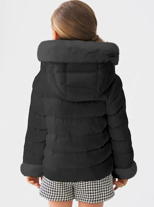 Black Satin Faux Fur Lined Hood Coat