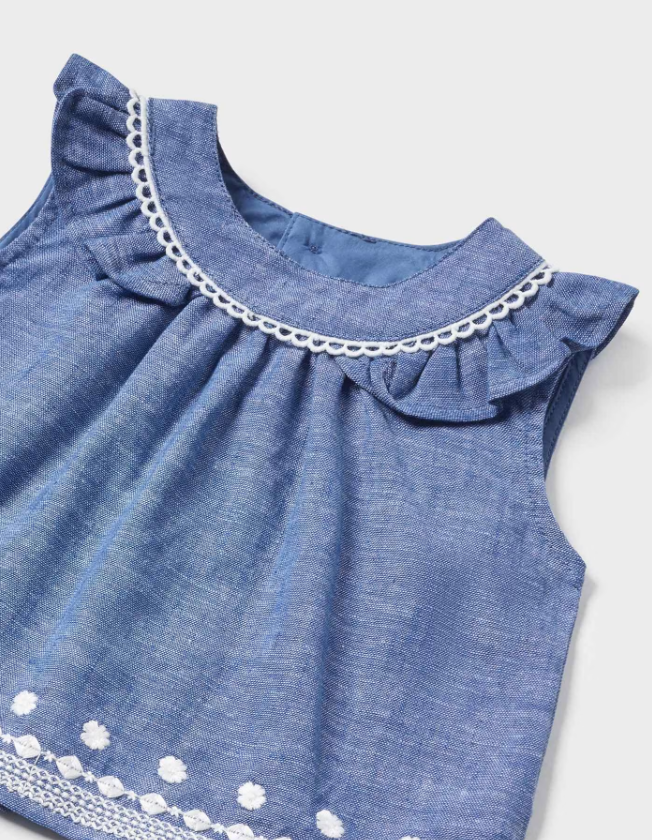 2pc Soft Denim Embroidered Short Set