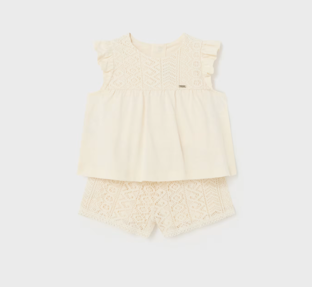 2pc Beige Knit w cotton Short Set