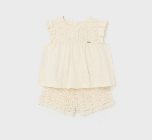 2pc Beige Knit w cotton Short Set