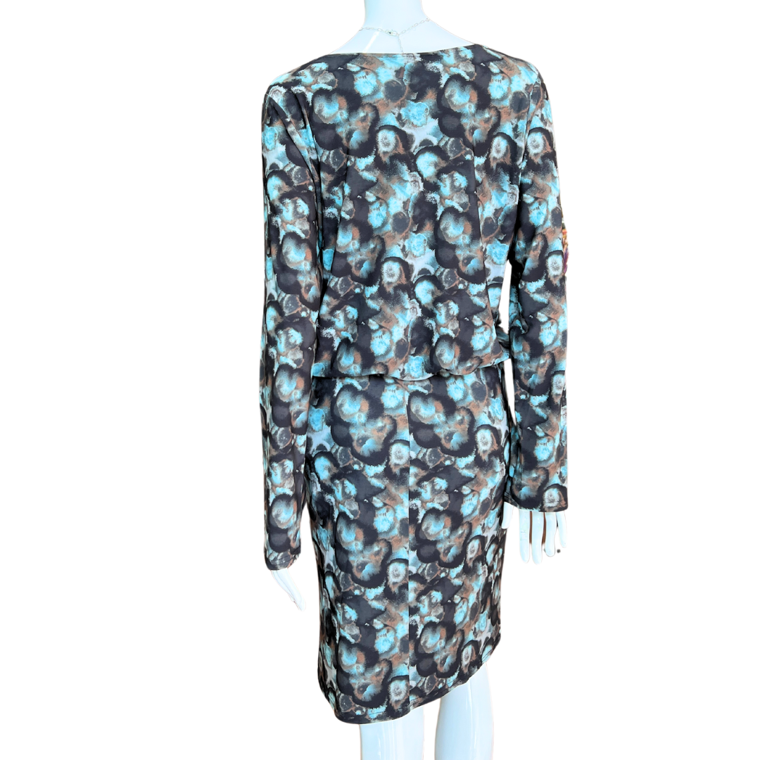 Teal Abstract Dress with Ruched Sides