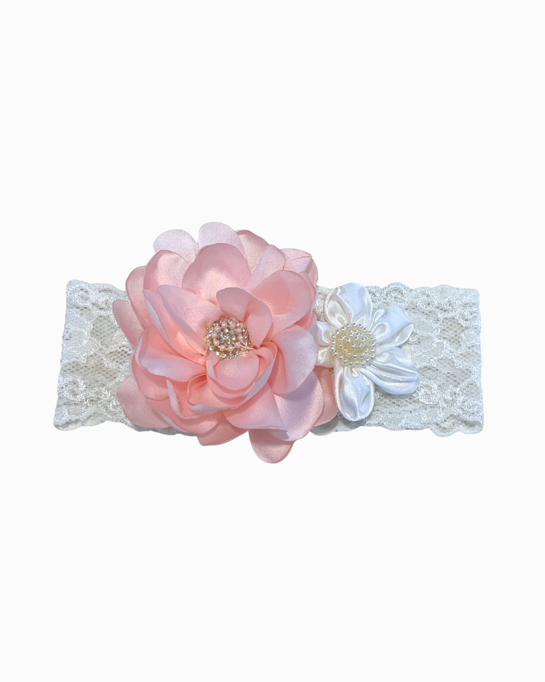 Aria 2pc White Lace w Pink Flower