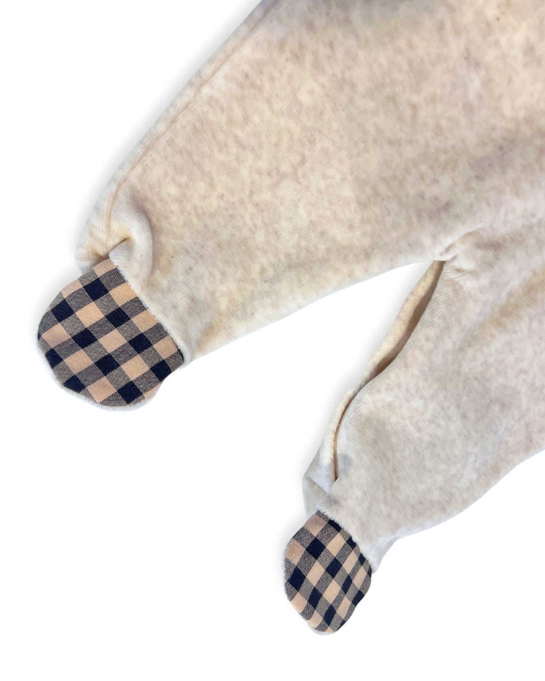 boutique baby velour footie set Expressions Boutique NY, camel velour baby outfit with hat, neutral gender newborn take home outfit, checkered collar baby jumpsuit soft cozy, luxury baby sleepwear gift set