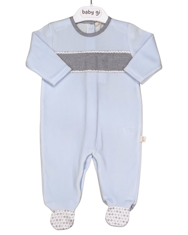 Light Blue Velour Footy w Grey Stripe