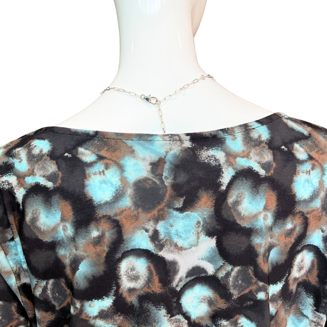 Teal Abstract Dress with Ruched Sides