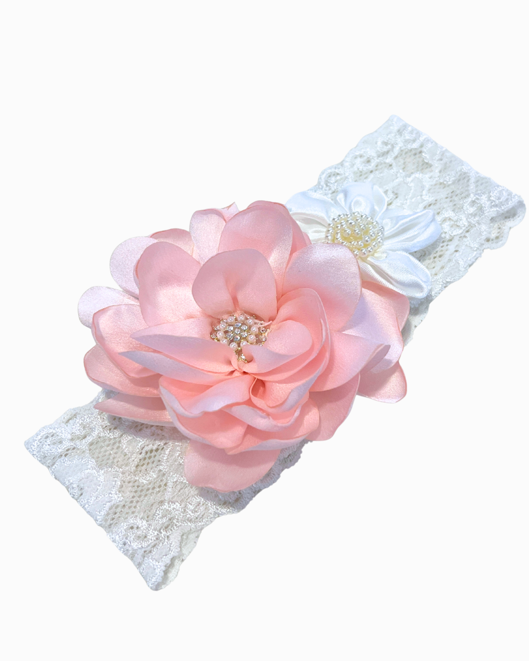 Aria 2pc White Lace w Pink Flower