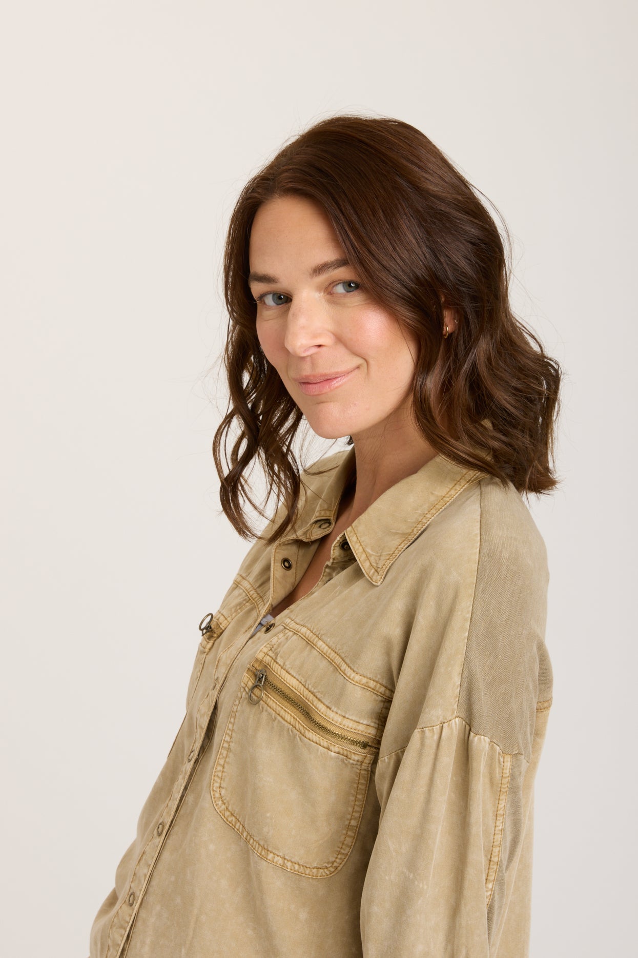 Linwood Distressed Wash Button Up Top