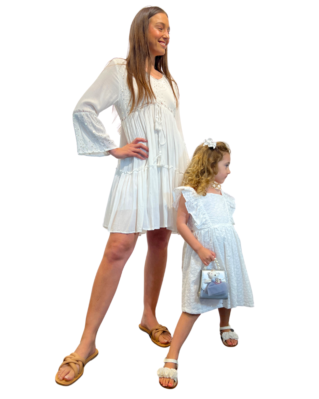 White Eyelet Dress w Ruffled Sleeve