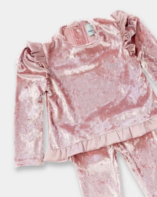 2pc Pink Velour Pant Set