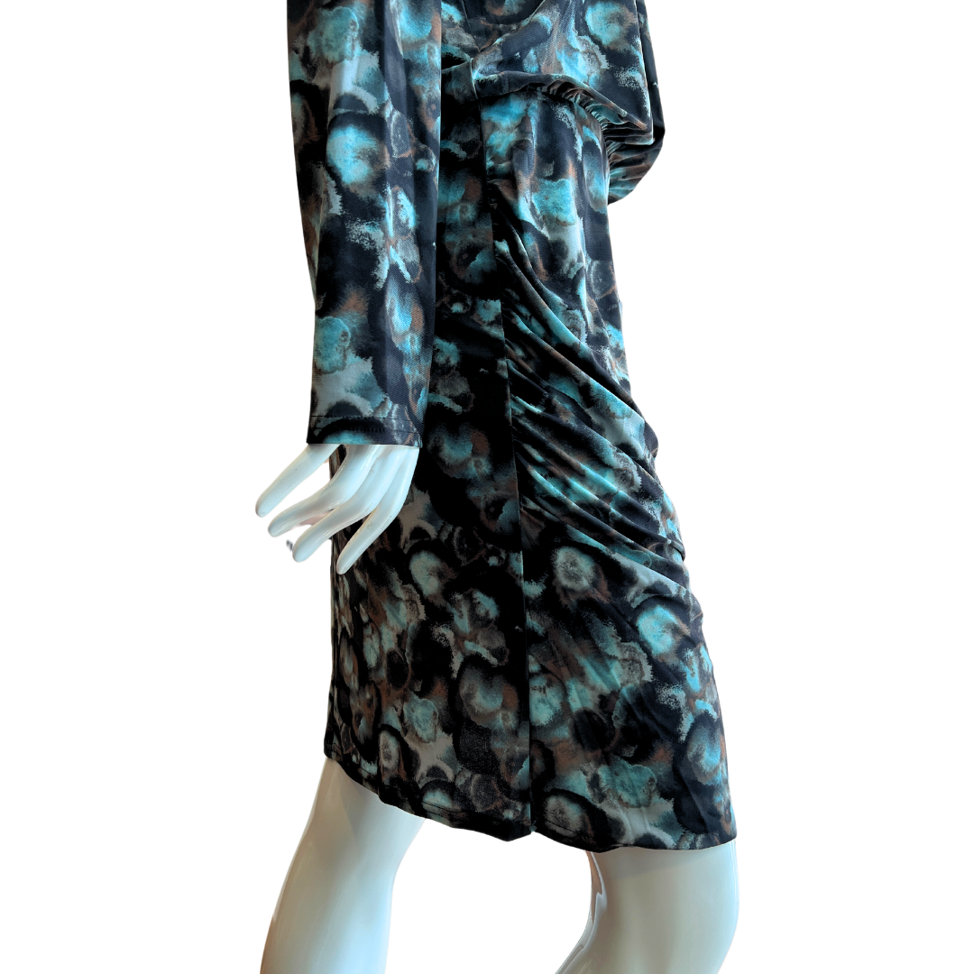 Teal Abstract Dress with Ruched Sides
