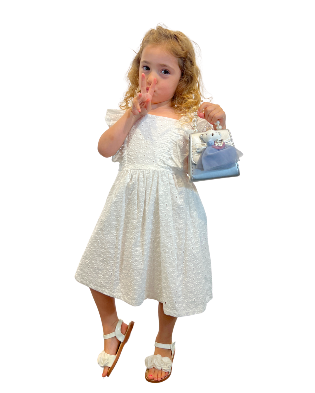 White Eyelet Dress w Ruffled Sleeve
