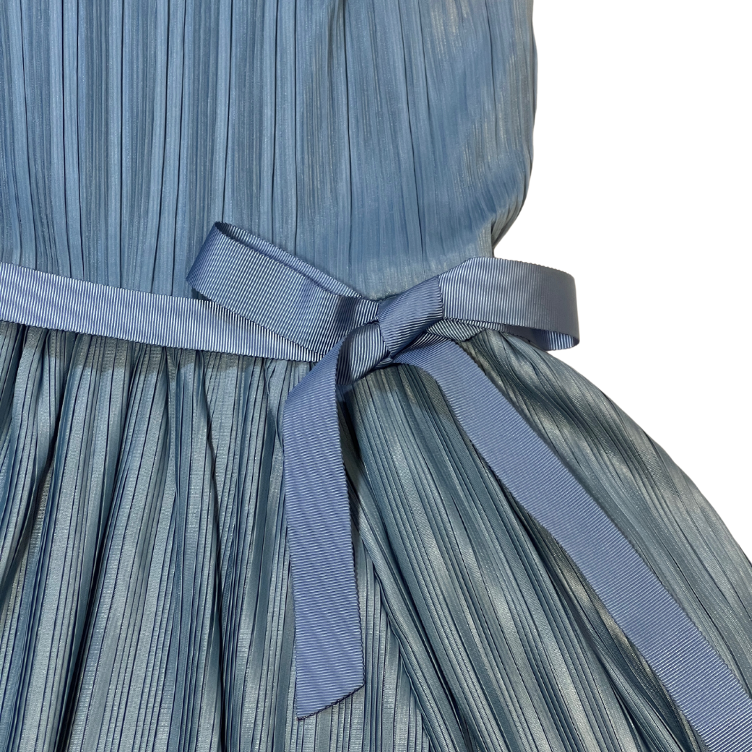 Pleated Blue Dress w Bow