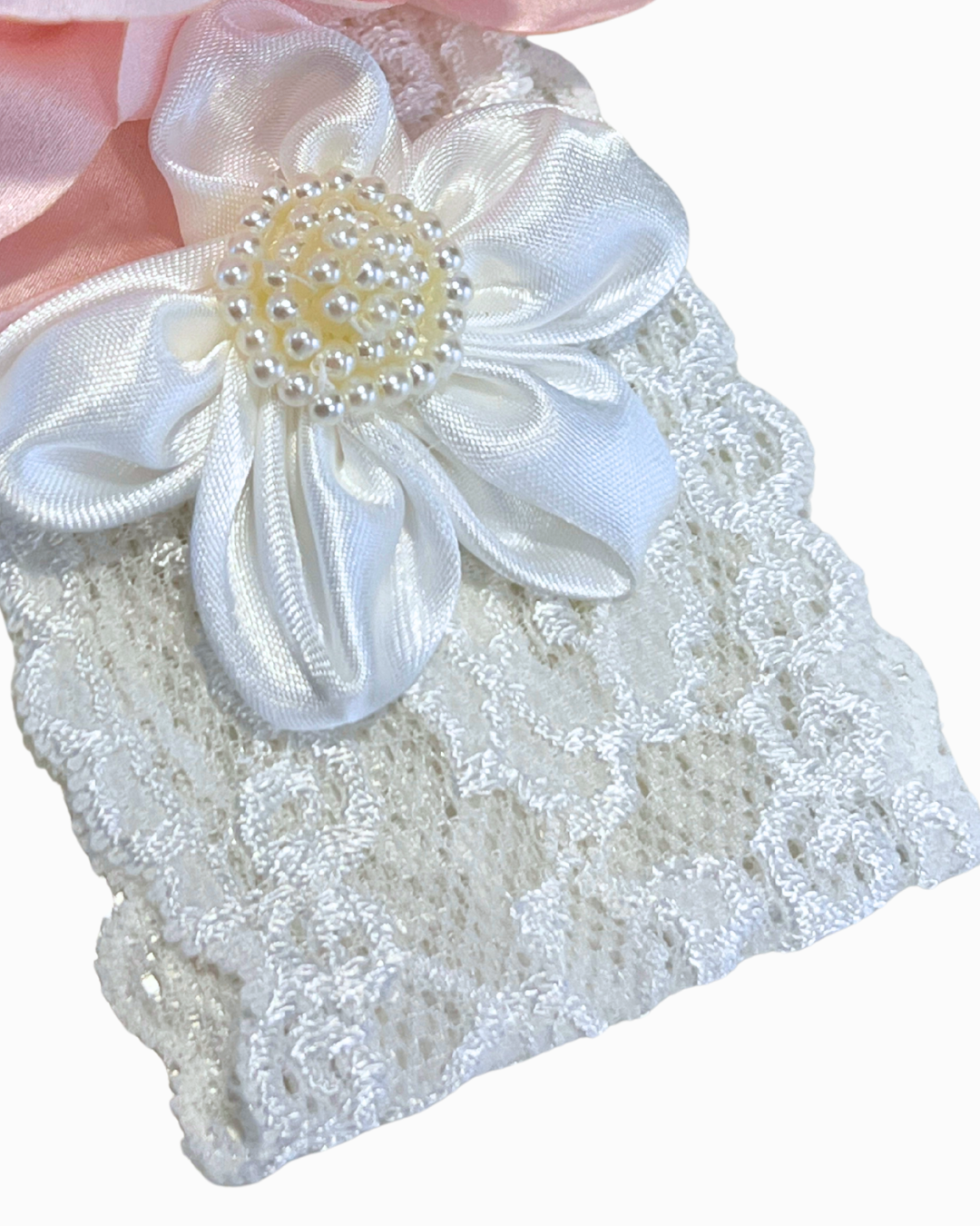 Aria 2pc White Lace w Pink Flower