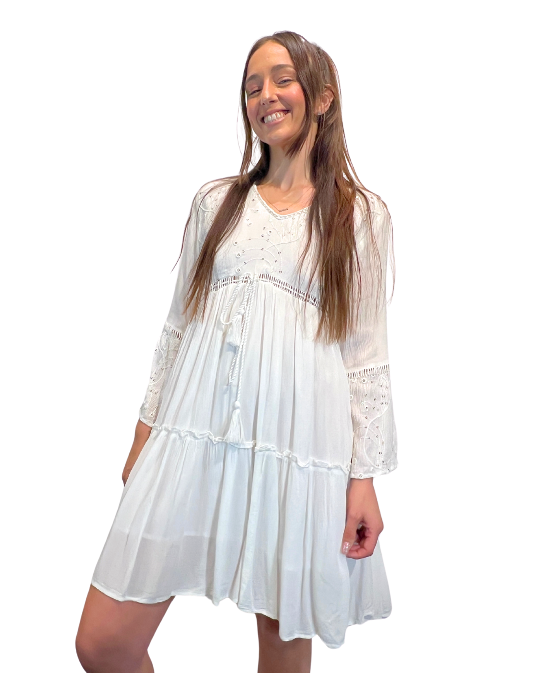 White Solid Dress w Sequence