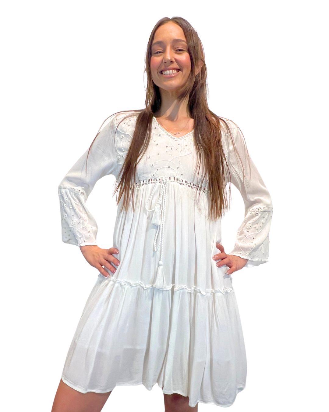 White Solid Dress w Sequence