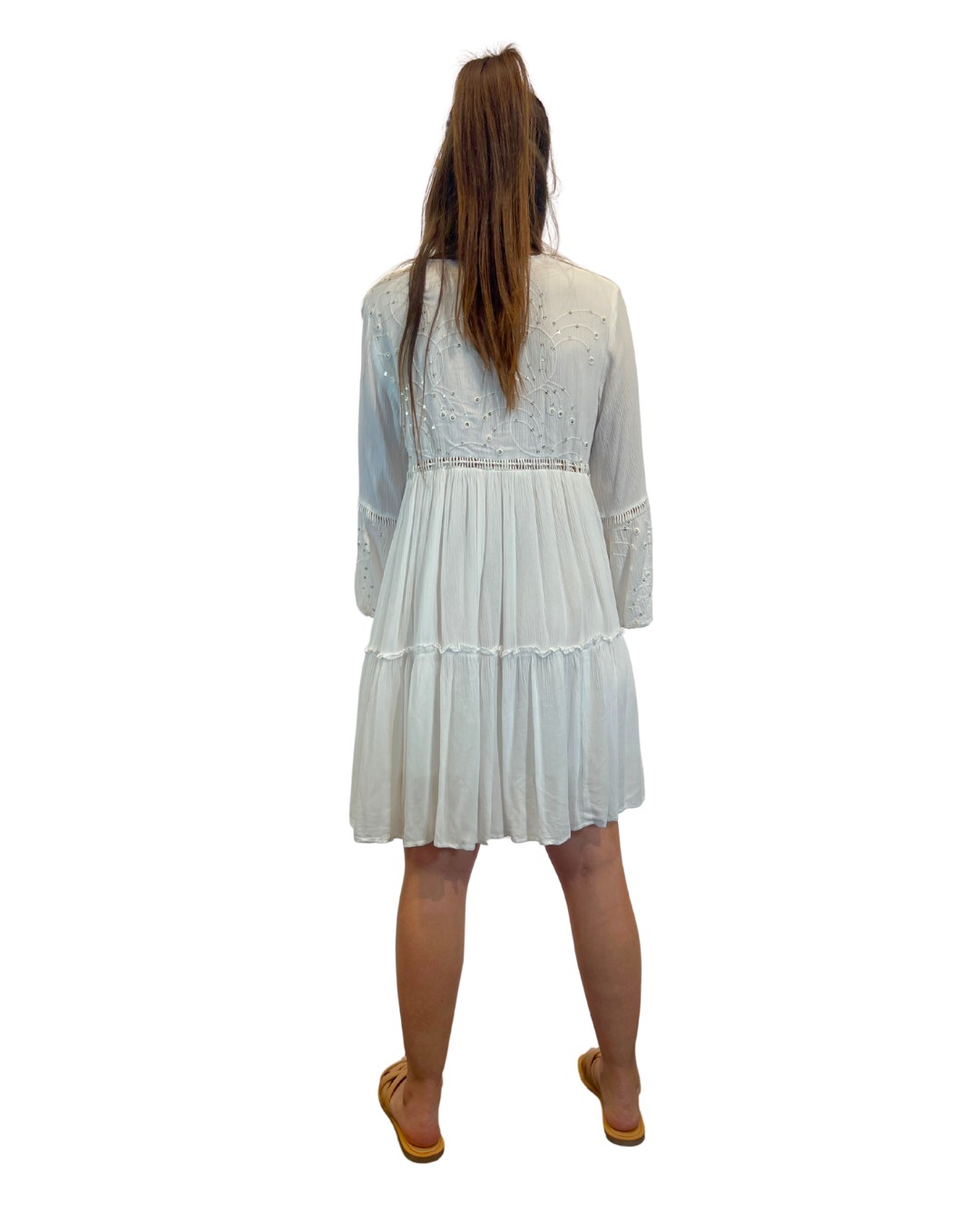 White Solid Dress w Sequence