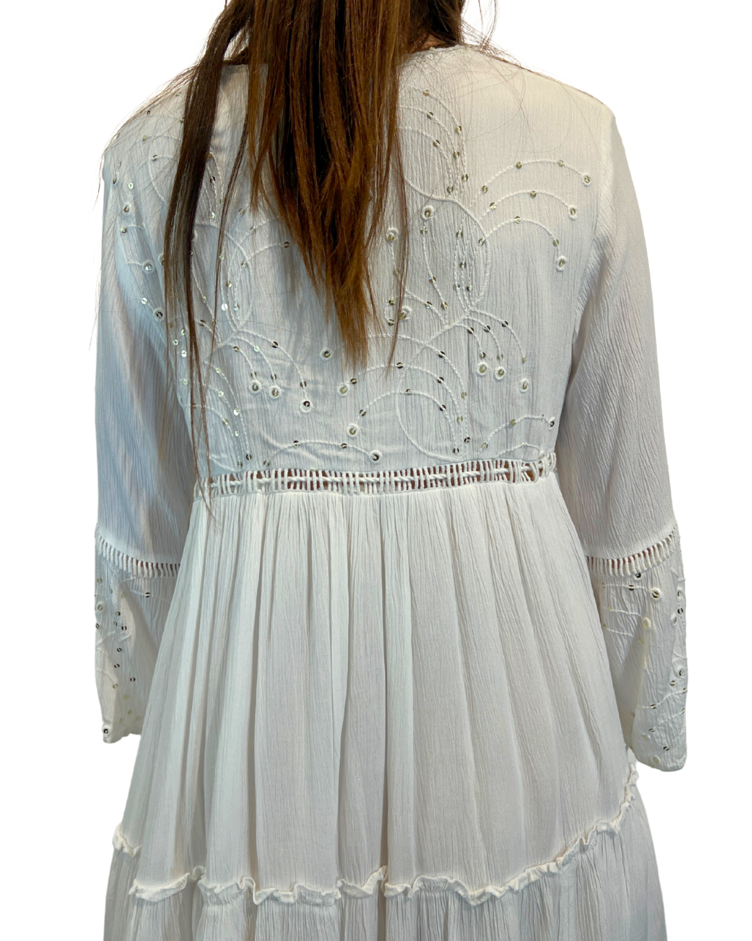 White Solid Dress w Sequence