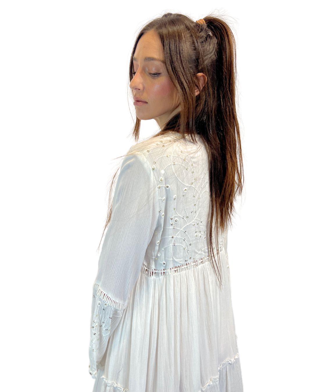 White Solid Dress w Sequence