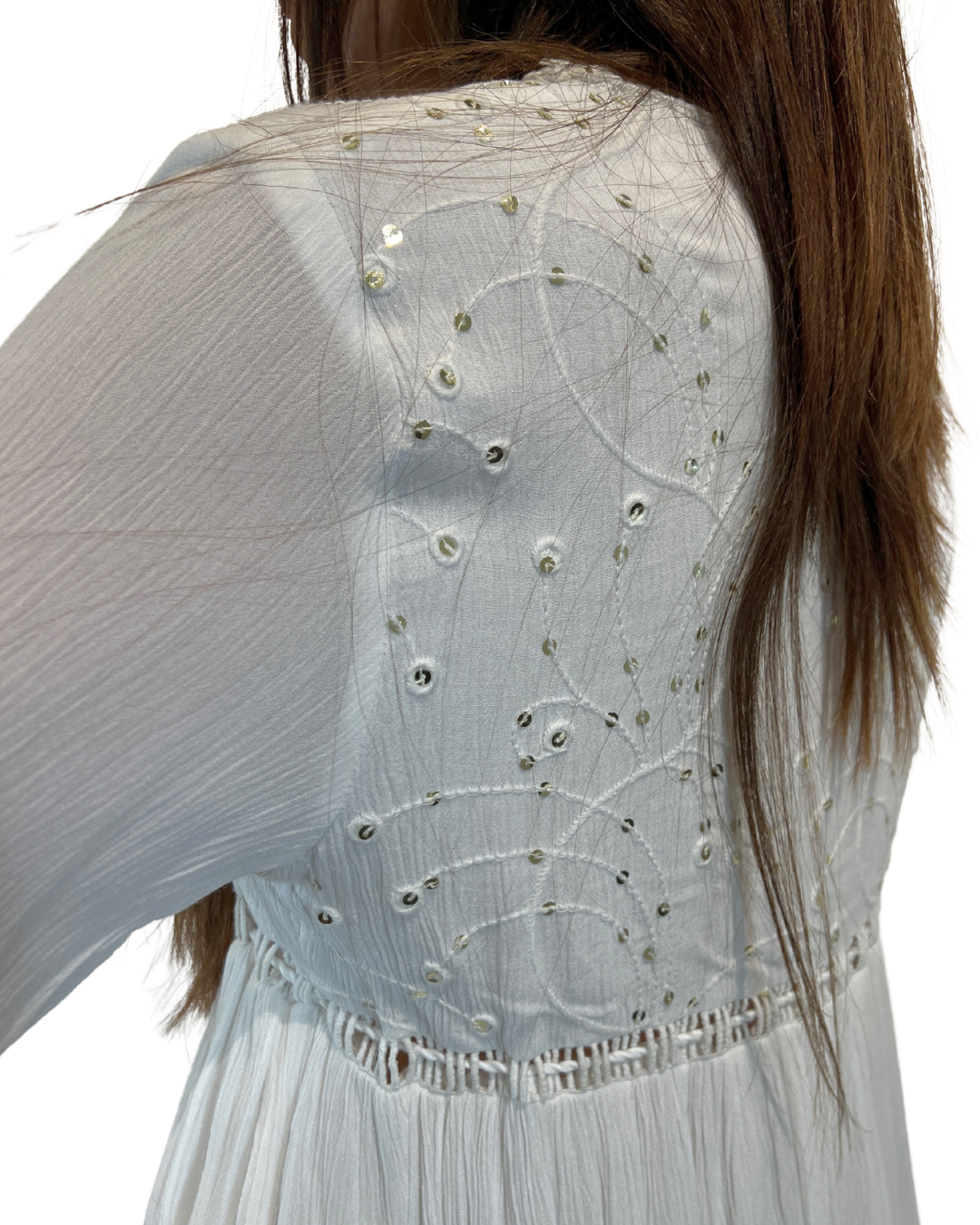 White Solid Dress w Sequence