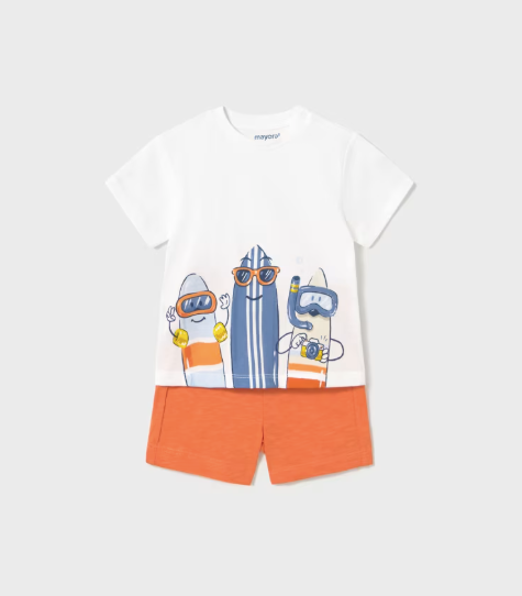 2pc 3 Surf Board Top w Orange Shorts