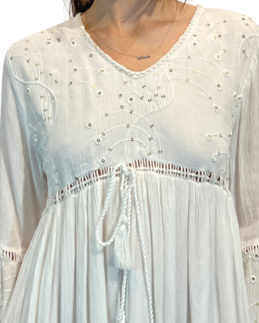 White Solid Dress w Sequence