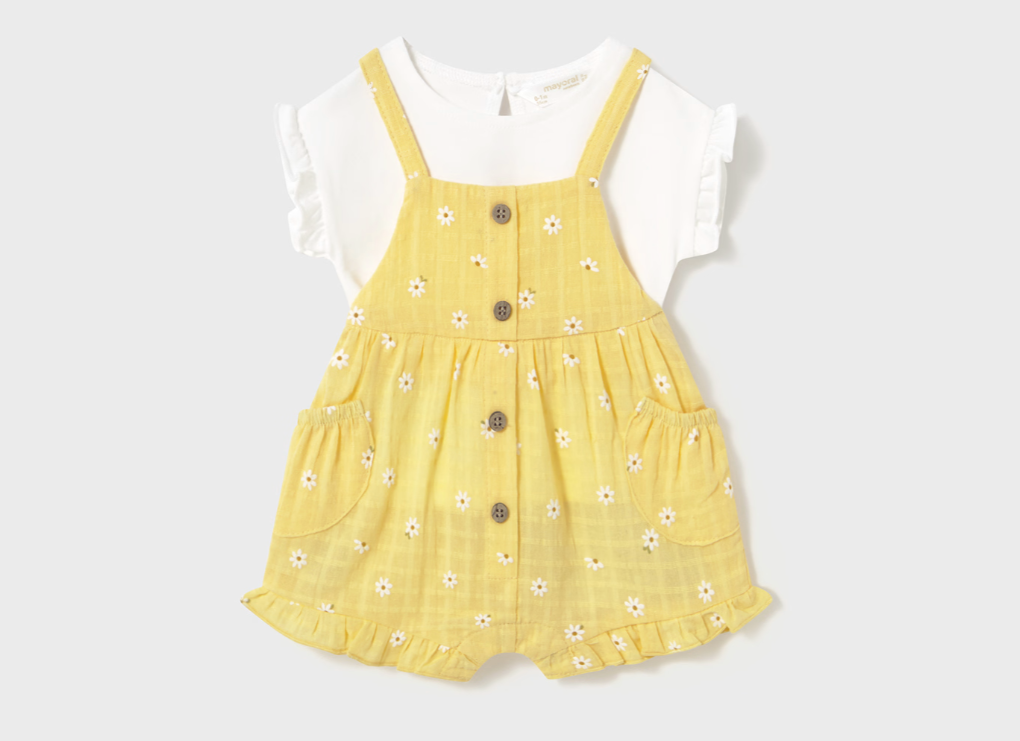 2pc Yellow Overall Romper w Tee