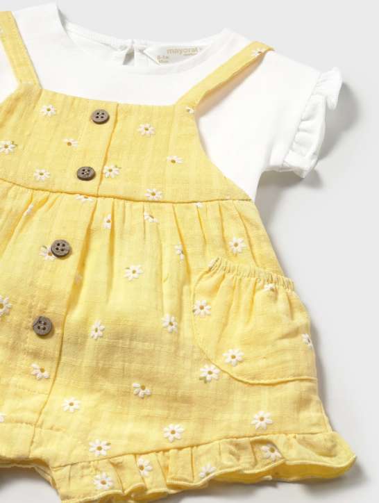 2pc Yellow Overall Romper w Tee