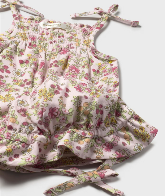 2pc Pink Floral Sun Romper w Hat