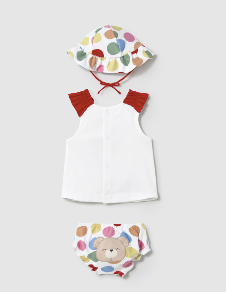 3pc Polka Dot Bathing Suit & Hat