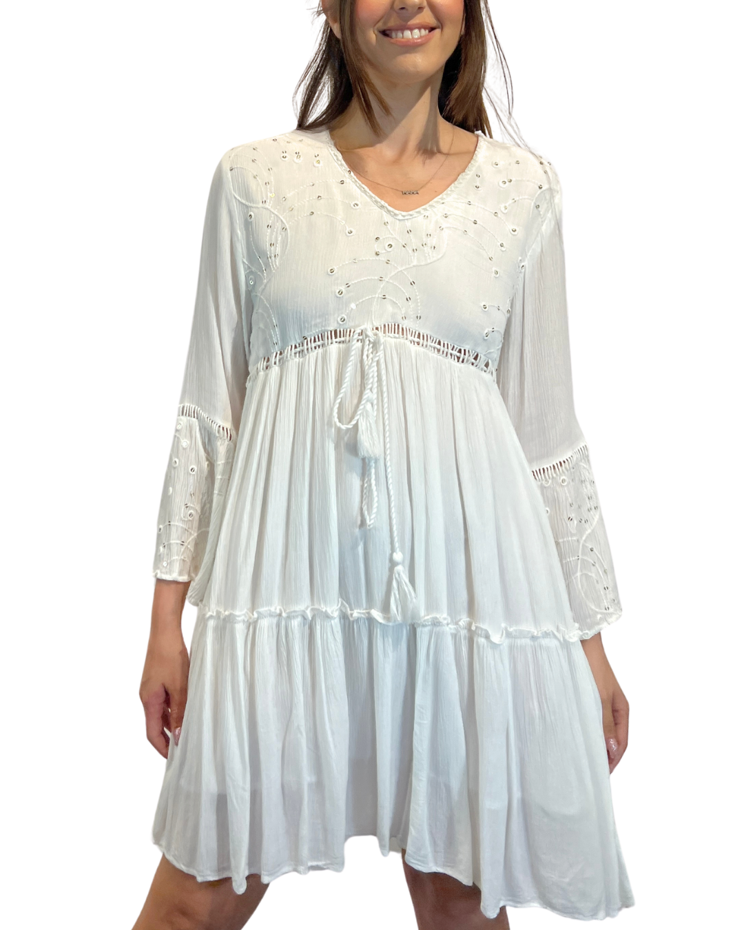 White Solid Dress w Sequence