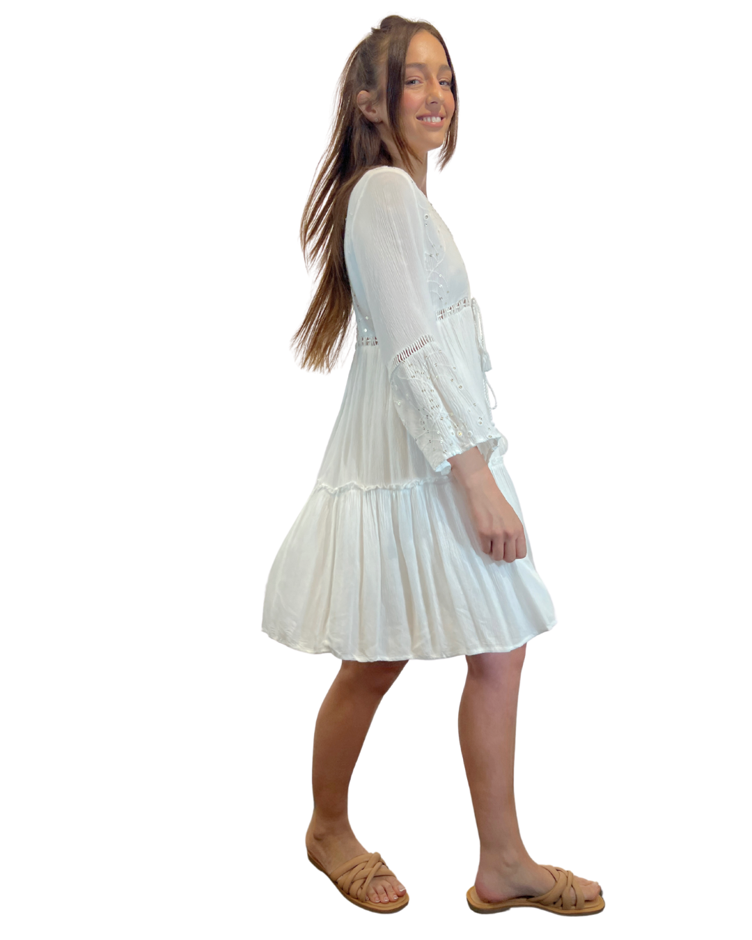 White Solid Dress w Sequence