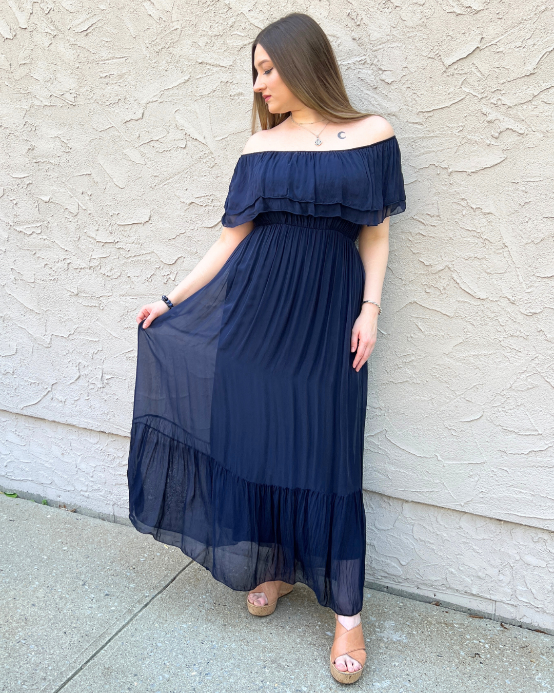 Navy Peasant Maxi Lined Dress S / 31400 25D Navy Peasant Maxi Lined Dress S / 31400 25D