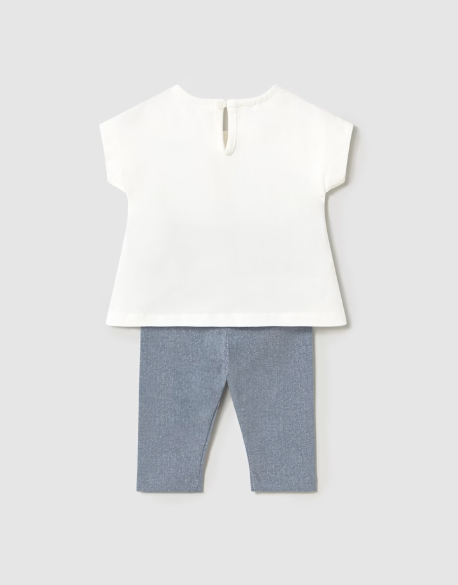 2pc Flower Appliques w Denim Blue Legging