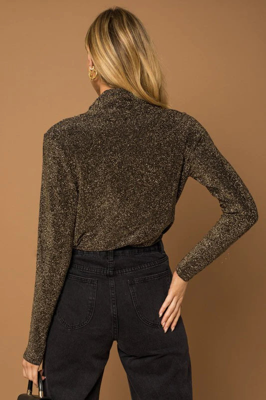 Black Long Sleeve Glitter Bodysuit