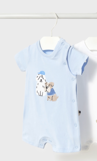 Lt Blue w dog applique Romper B