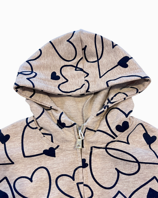 2pc Zipper Hoody w Scattered Hearts & Pants