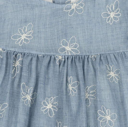 2pc Blue Denim Dress w Embroidered Flowers