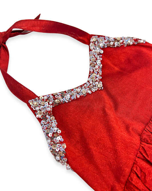 girls garnet red tulle dress Expressions Boutique NY, holiday party dress for girls, sequin halter dress toddler boutique, red special occasion dress girls, festive girls tulle gown boutique fashion