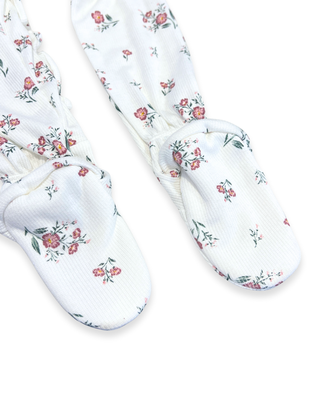 floral ruffle zipper footie Expressions Boutique NY, ditsy flower baby sleeper cotton, girls ribbed zip footie newborn boutique, ruffle baby footed onesie soft cotton, baby girl floral sleeper with matching headband