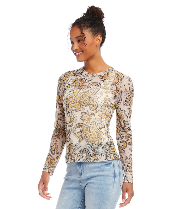 Yellow Paisley Mesh Top