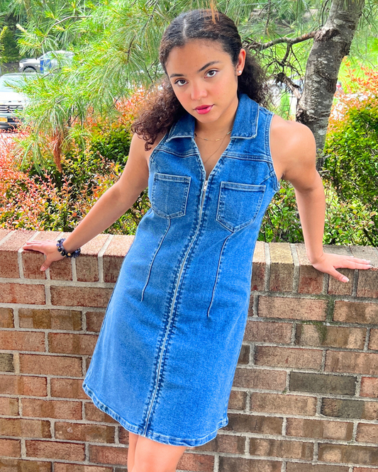 Sleeveless Collared Denim Dress