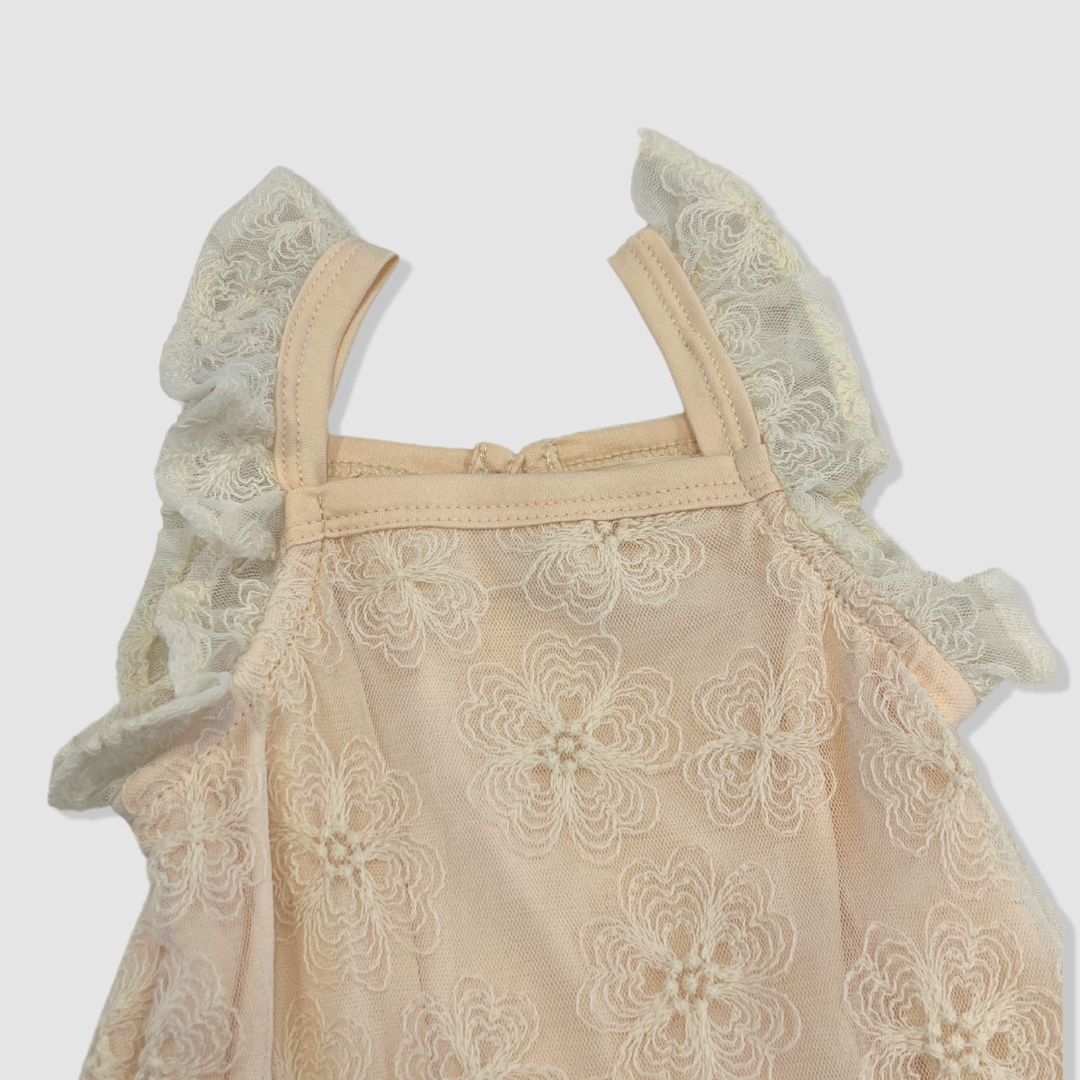 Vanilla Embroidered Net Romper