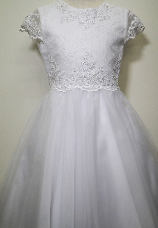 Short Sleeve Lace Bodice with Tulle Skirt Dress