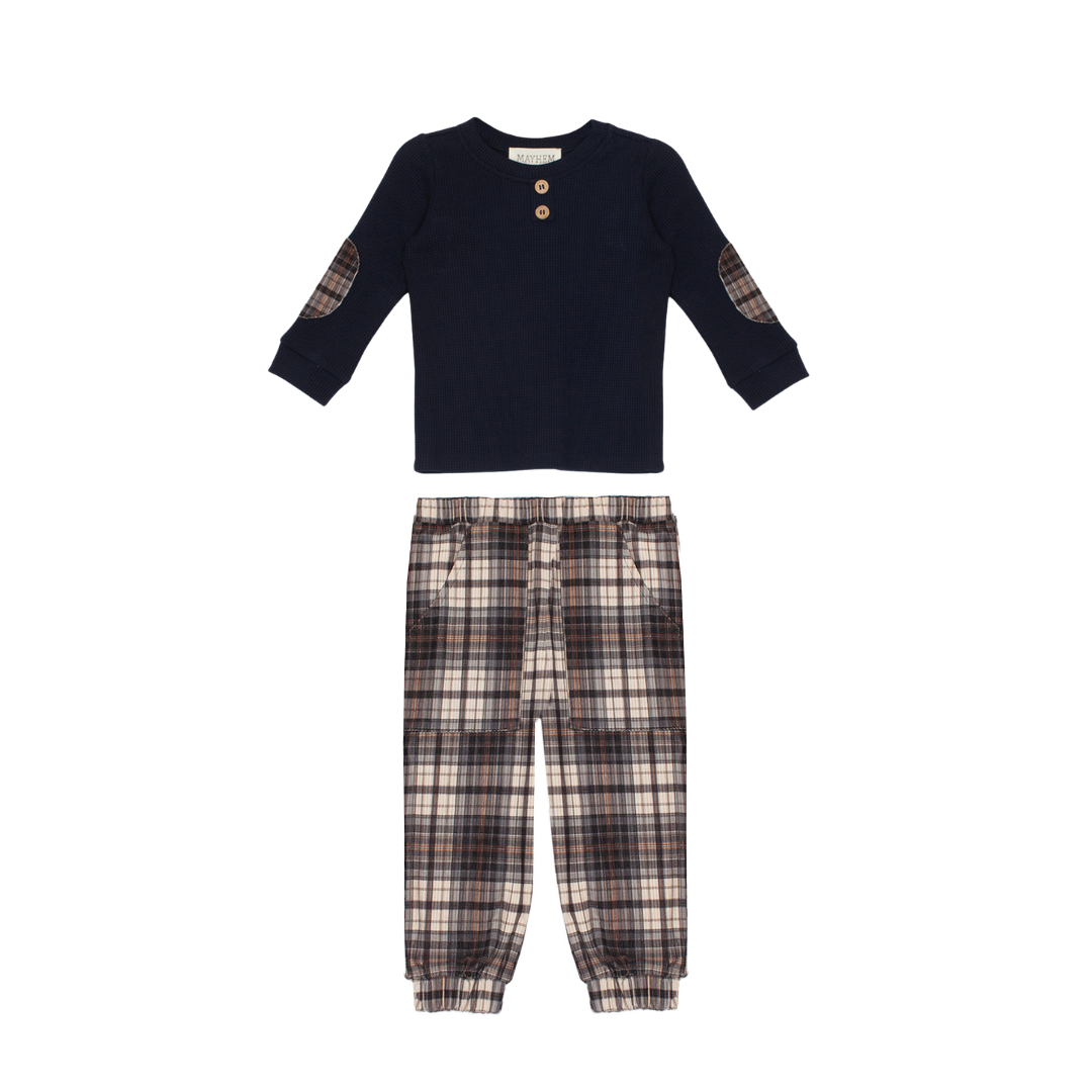 2pc Black Knit Top w Plaid pant